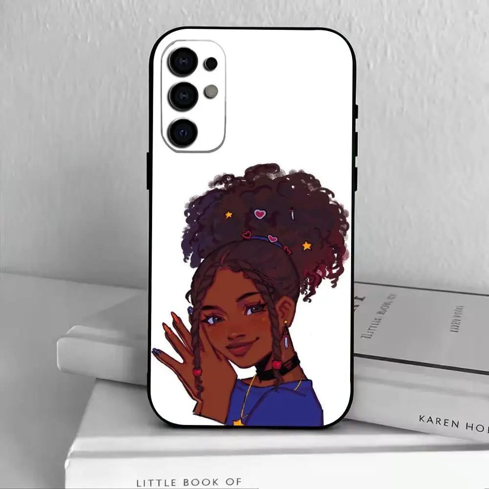 cartoon Black Girl A-Afro  Phone Case Black Silicone Soft For Samsung S25,S24,S21,S22,S23,S30,Ultra,S20,Plus,Fe,Lite