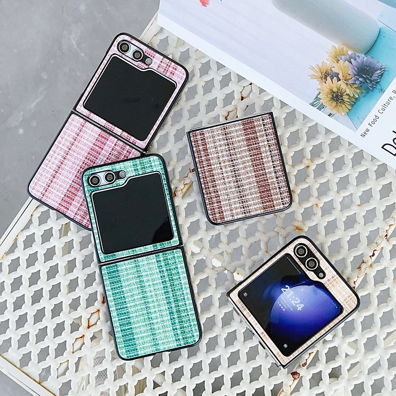 Retro Woven Pattern Phone Case For Samsung Galaxy Z Flip 6 5 4 3 Hard Plastic Folding Cover For Samsung Z Flip6 Flip5 Flip4 Bag