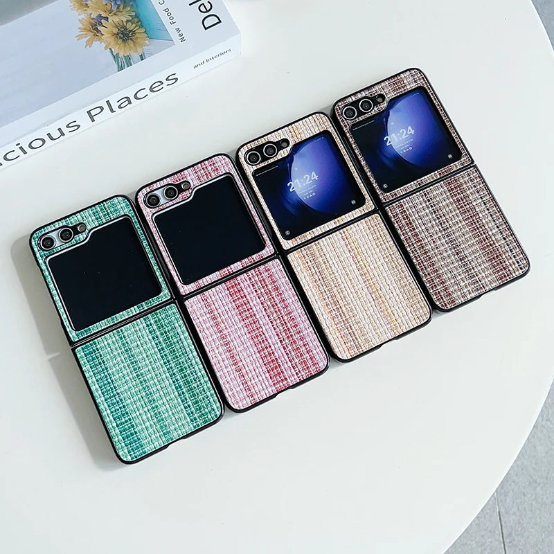Retro Woven Pattern Phone Case For Samsung Galaxy Z Flip 6 5 4 3 Hard Plastic Folding Cover For Samsung Z Flip6 Flip5 Flip4 Bag