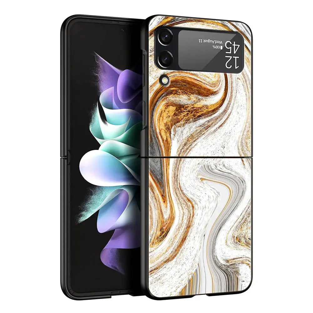 Vintage Marble Hard PC Phone Case For Samsung Galaxy Z Flip 7 6 5 4 Black Cover For Galaxy Z Flip 3 Foldable Fundas Shell Capas