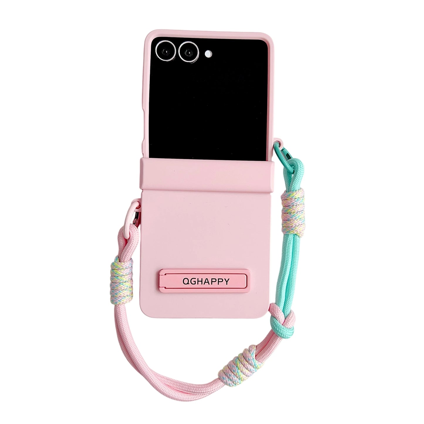 Korean Cute Gradient Color Phone Case For Samsung Galaxy Z Flip 7 6 5 4 3 ZFlip7 Flip6 5G Anti-lost Hand Strap Holder Back Cover