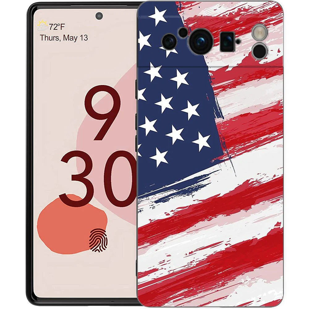 Phone Case Cover for Google Pixel 9 8 7 6 9A 8A 7A 6A Pro 10 9 Pro XL Soft TPU Shockproof Shell Capa American United States Flag