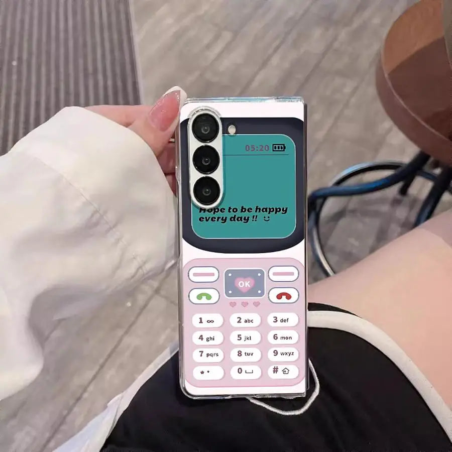 Case for Samsung Galaxy Z Fold 7 6 5 4 3 ZFold5 ZFold6 ZFold3 ZFold7 ZFold4 Back Phone Cover Retro Phone Pattern