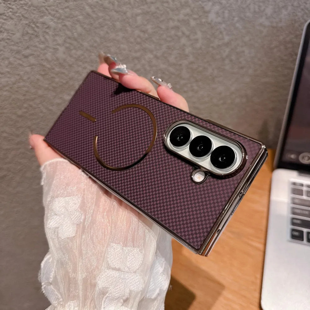 For Samsung Galaxy Z Fold 7 Case Hard Carbon fiber Magnetic wireless charging Protective Back Cover For Z Fold 7 6 5 4 3 Shell