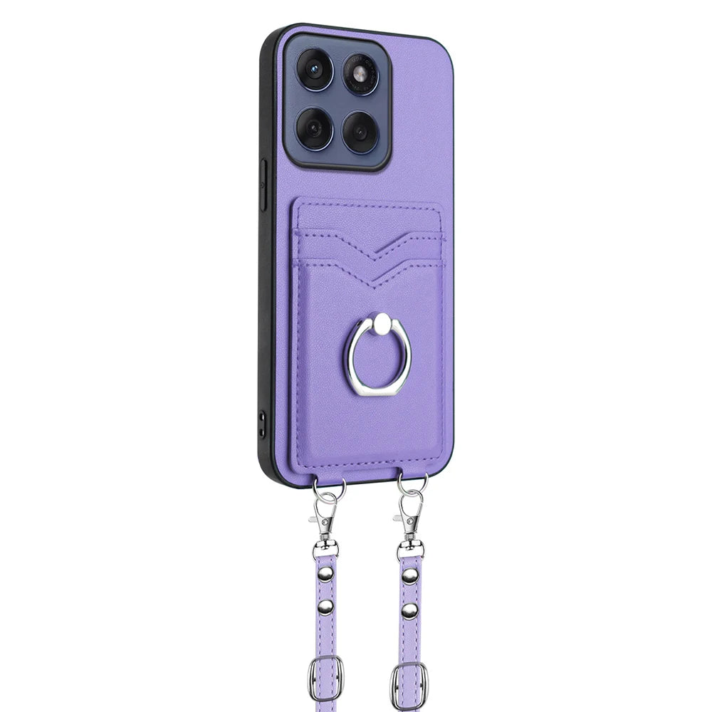 Ring Holder Case For Moto Edge 60 Fusion 60S 50 Neo X50 Ultra Pro G34 G35 G45 G55 G85 G Stylus 5G Crossbody Strap Leather Cover