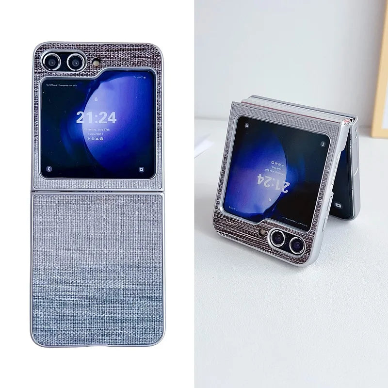 Colorful Leather Grain Case For Samsung Galaxy Z Flip 7 6 5 4 3 ZFlip7 Flip6 Fashion Spray Painting 2-piece Set Protection Cover