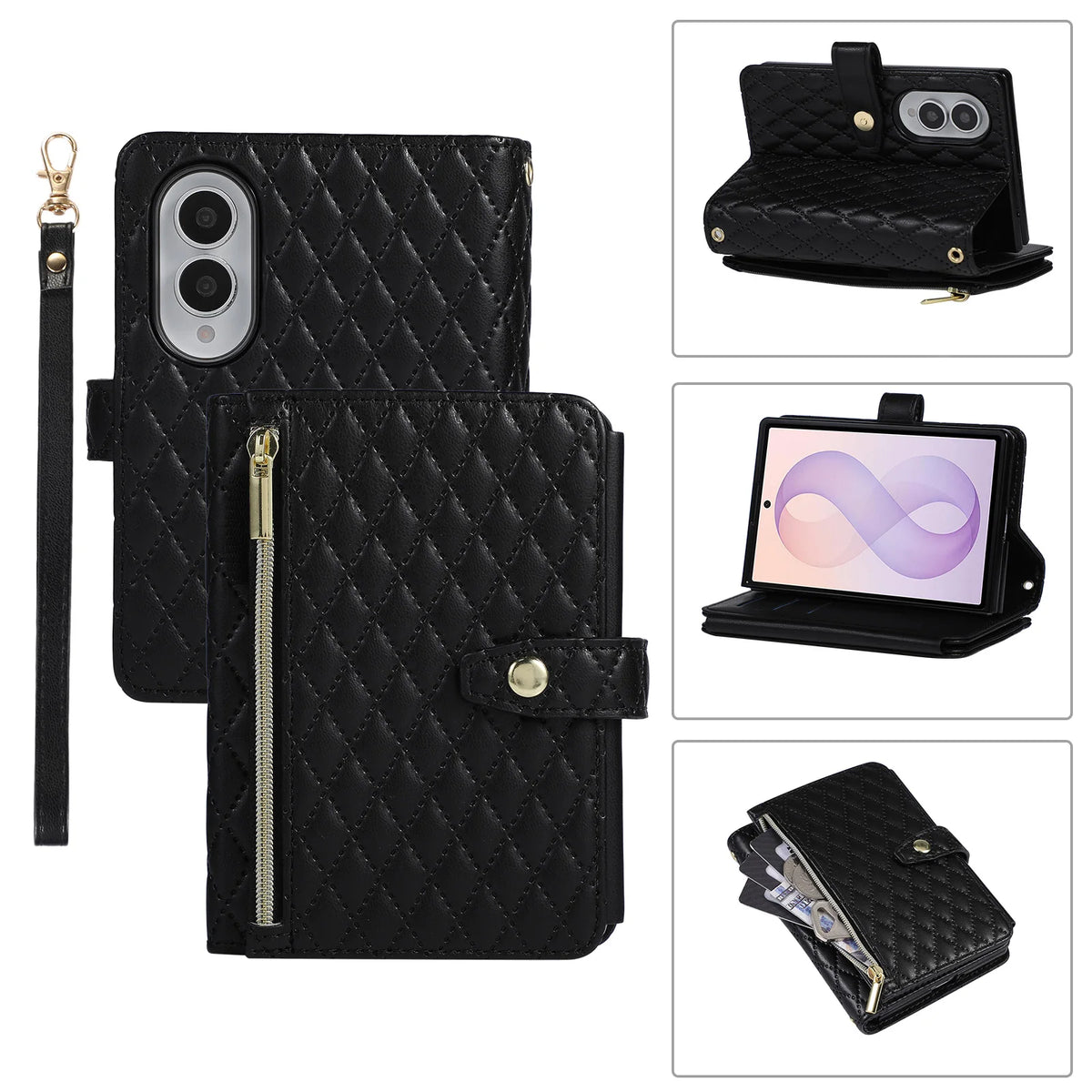 Crossbody Zipper Flip Multi Card Slots Quilted Leather Case for Samsung Galaxy Z Fold8 Fold 8 Wide Shockproof Book Stand Cover