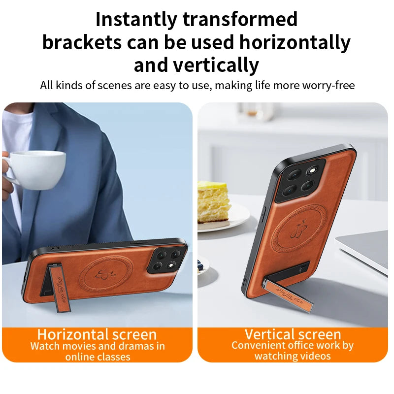 For MOTO G86 G85 G64 G84 G67 Power G75 5G Holder Lens Protection Soft Phone Case Magnetic Wireless Charging Leather Cover Cases
