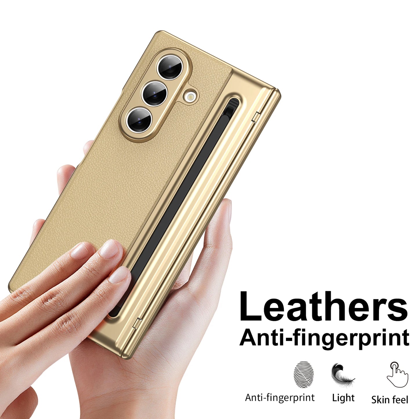 For Samsung Galaxy Z Fold 7 6 5 4 3 360° Folding Flap Leather Pen Groove Tempered Glass Film Drop Resistant Phone Case