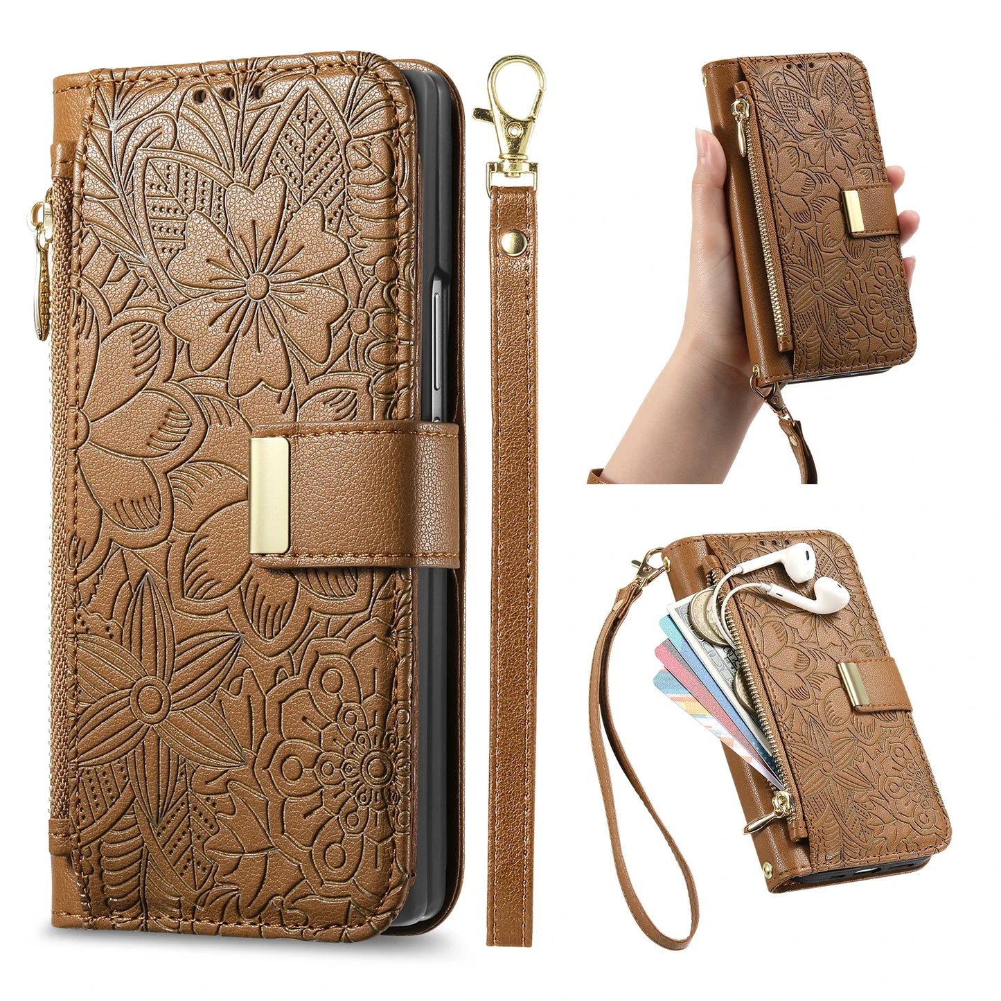 For Samsung Galaxy Z Fold 8 Ultra 5G Case Luxury Leather Zipper Crossbody Flip Wallet Card Slot Bracket Shockproof Back Cover