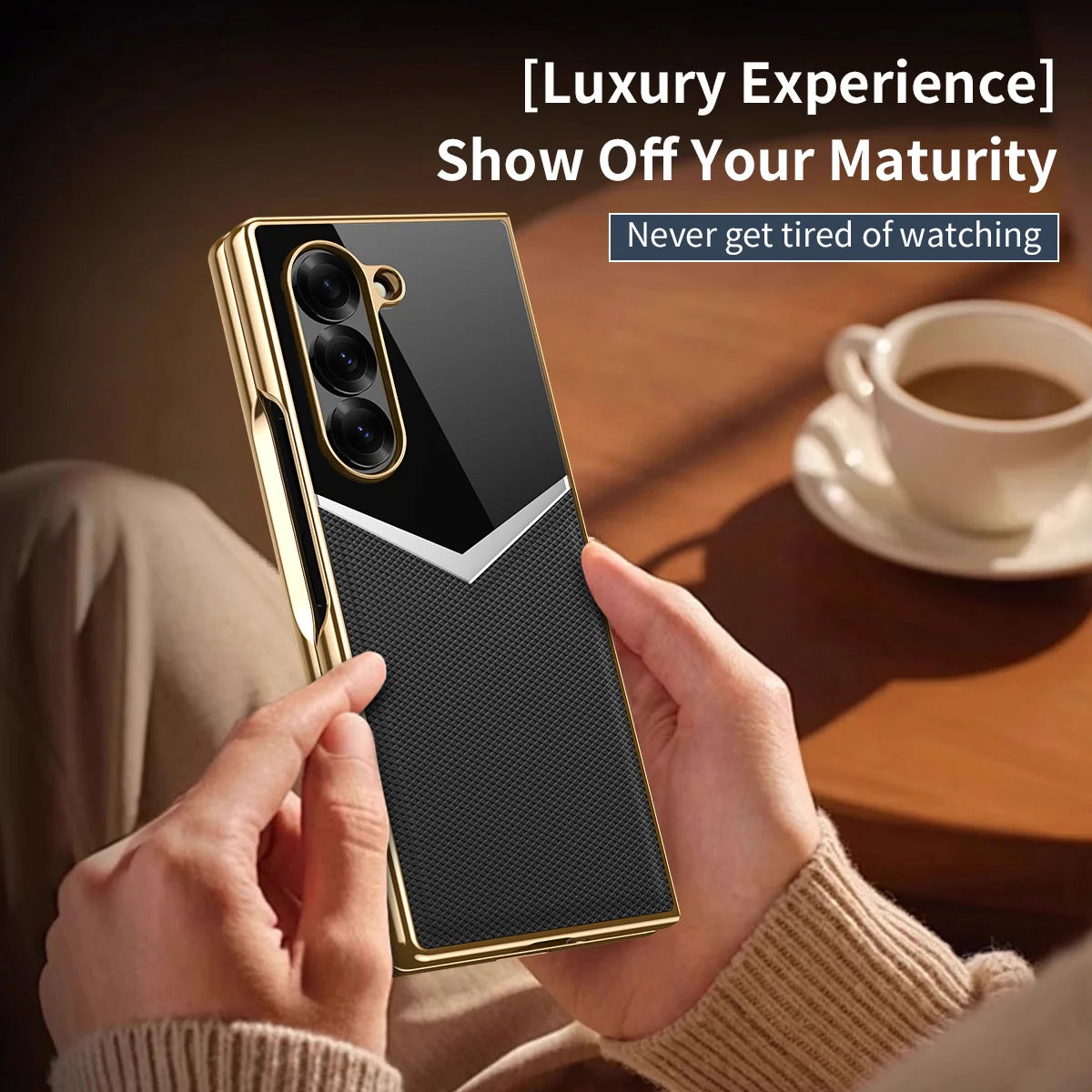 For Samsung Galaxy Z Fold 7 6 5 4 3 Electroplated PC Color Blocked Leather Tempered Film Shockproof Folding Phone Case