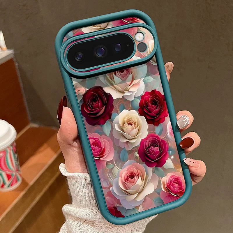 Soft TPU Phone Case For Google Pixel 10 9 8 7 Pro Pixel 9 10 Pro XL 7A 8A 9A Shockproof Red Rose Floral Pattern Silicone Cover