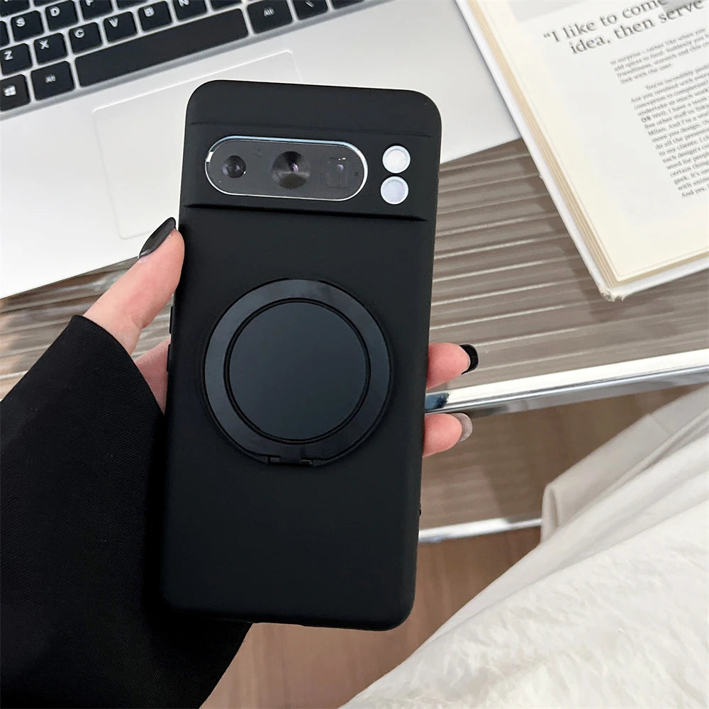 Original Liquid Silicone Magnetic Invisible Bracket Soft Case For Google Pixel 10 9 Pro XL 8 7 6 A Pro Anti-Drop Protector Cover