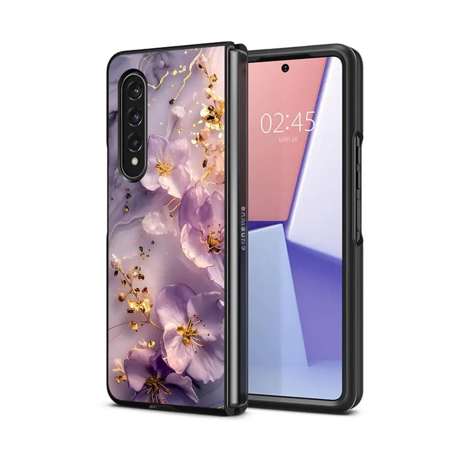 Luxury Flower Marble Phone Cover for Samsung Galaxy ZFold6 Z Fold 4 5G ZFold5 Z Fold4 Fold3 Funda Shockproof Hard PC