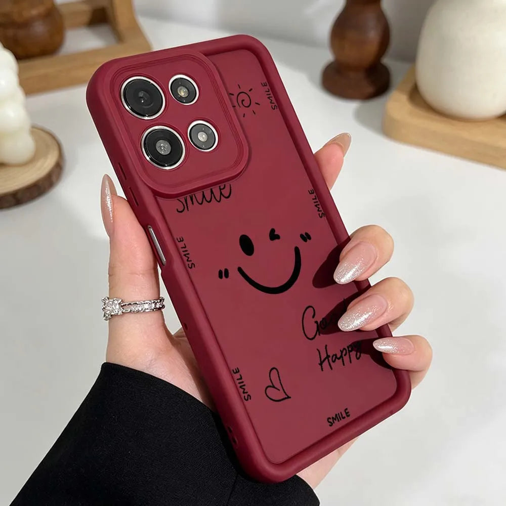 Funny Black Smiley Face Cover For Motorola Moto G86 G85 G75 G56 G35 G24 G06 Edge 70 60 50 Fusion Eye Ladder Phone Case
