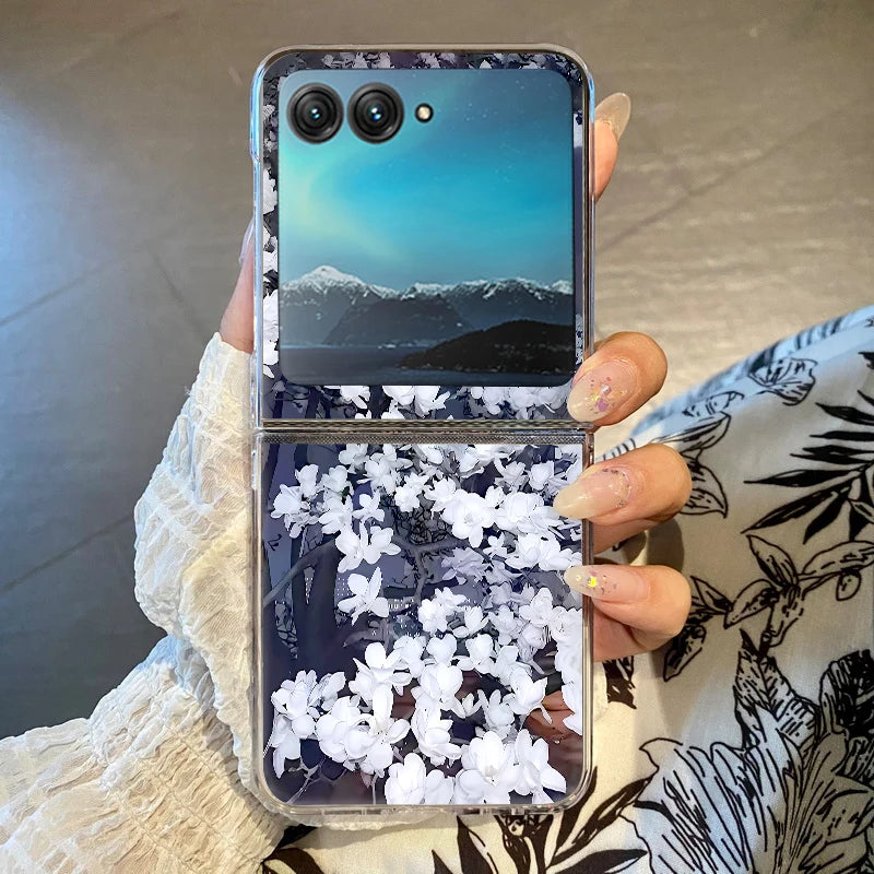 Colorful Flowers Patterned Phone Case For Motorola Razr 60 Ultra Razr 50 40 Ultra 50 40 Clear Shockproof Hard PC Folding Cover