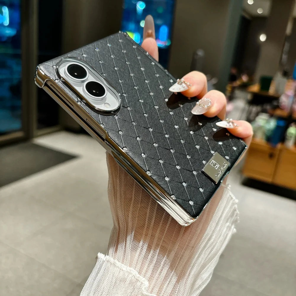 INS Style Rhombus Rhinestone Plating Case for Samsung Galaxy Z Fold 8 Ultra 5 6 7 8 ZFold8 Wide Hinge Magnetic Shockproof Cover