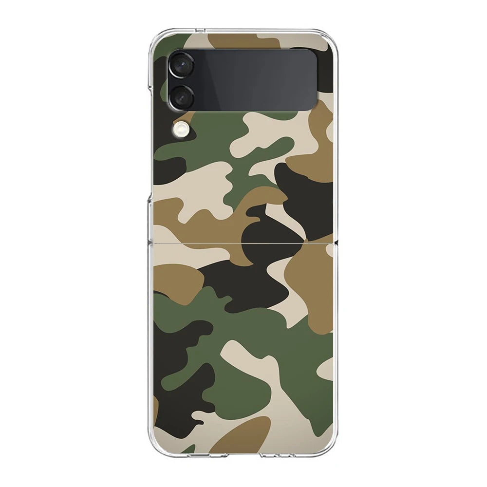 Camouflage Camo Military Phone Cover For Samsung Galaxy Z Flip 7 6 5 4 Case Transparent For Samsung Z Flip 3 Hard PC Foldable