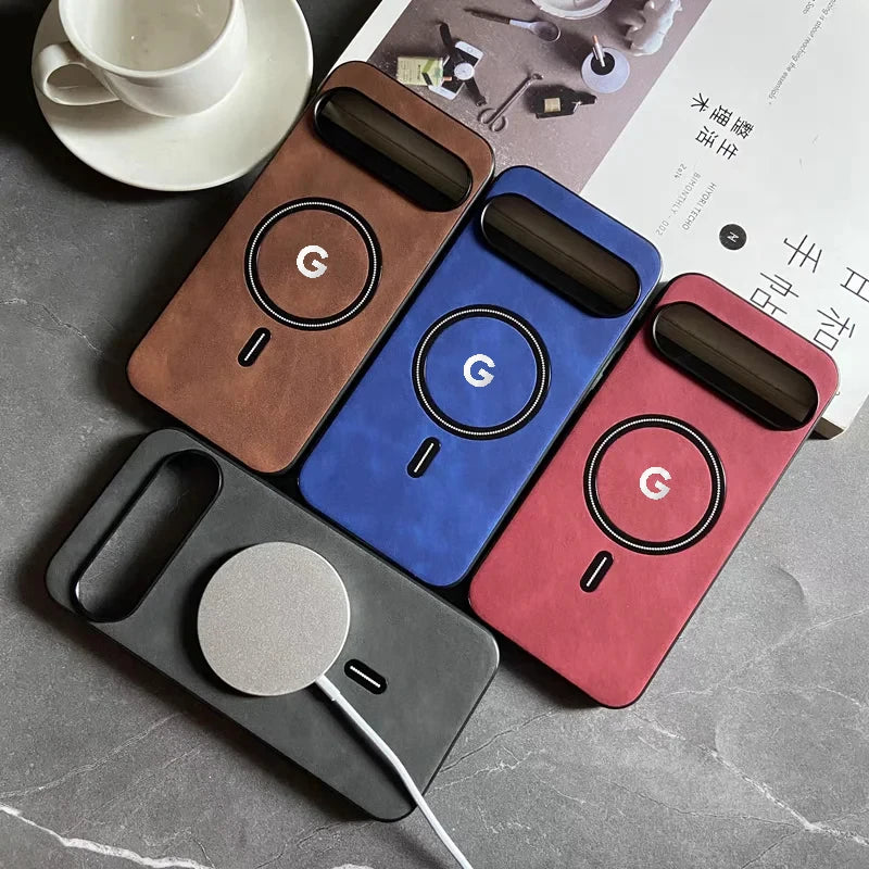 Luxury Business Leather For Magsafe Phone Case For Google Pixel 10 9 8 7 Pro XL 8A 7A Magnetic Wireless Charging Protect Cover