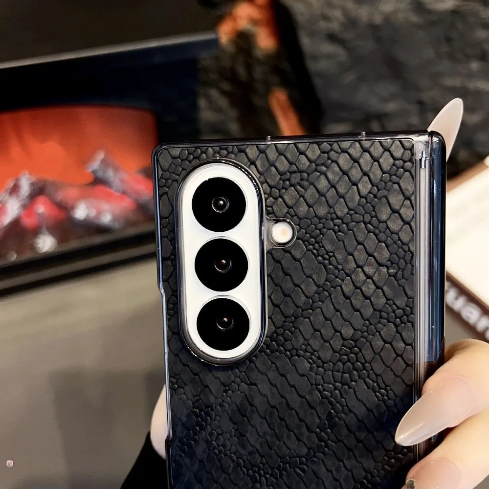 Light Luxury Elegant Snake Skin Leather Phone Case for Samsung Galaxy Z Fold 7 6 5 4 FE Magnetic Shockproof Mobile Cover Shell