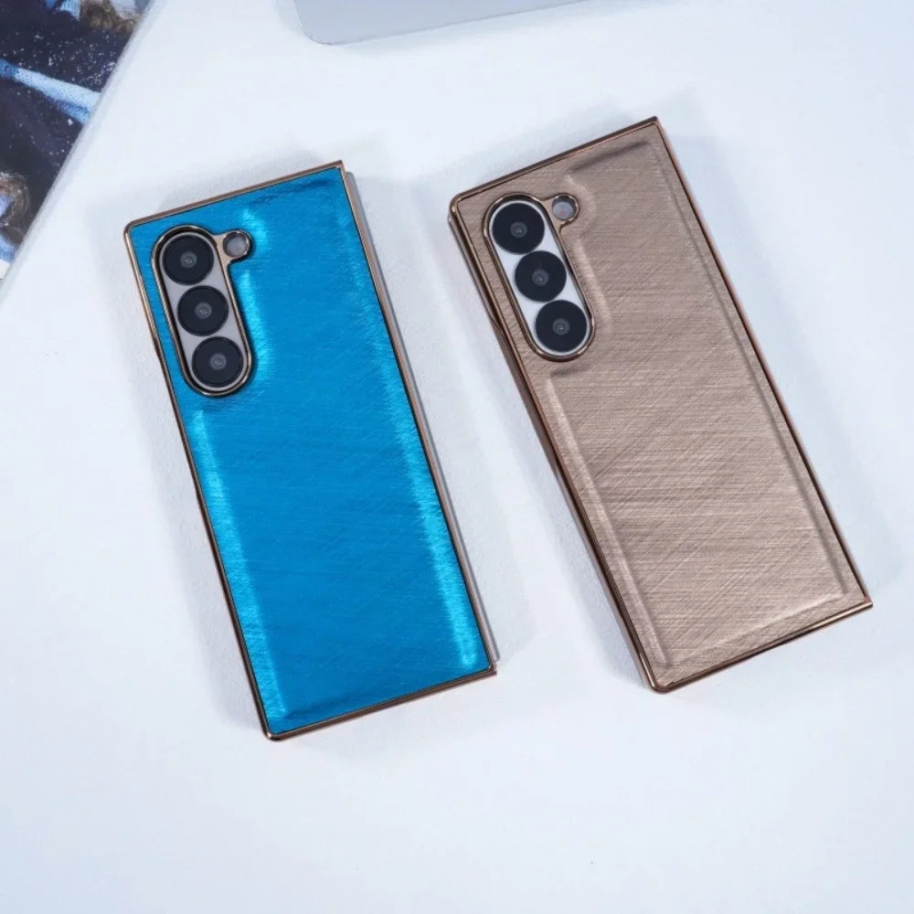 For Samsung Z Fold 7 Leather Case Luxury PC Electroplate Built-in Screen Protector Full Body Cover for Samsung Galaxy Z Fold 6 5