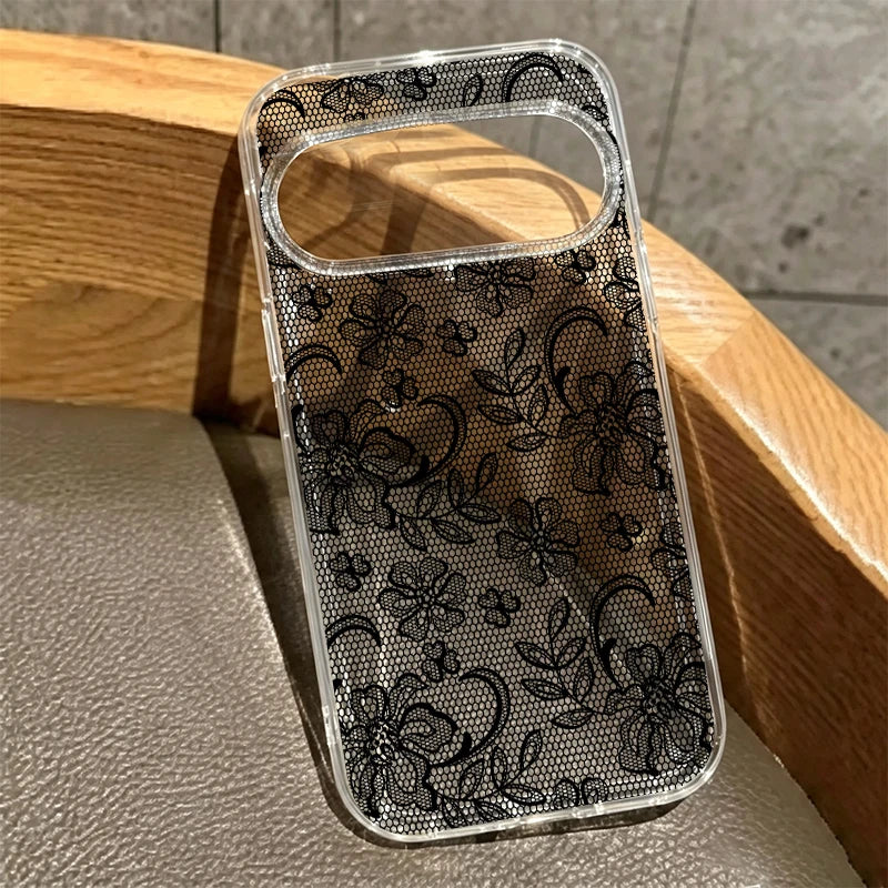 For Google Pixel 11ProXL Luxury White Black Lace Floral Phone Case for Google Pixel 11 Pro XL 6 7 8 9 10 Pro 6A 7A Clear Cover