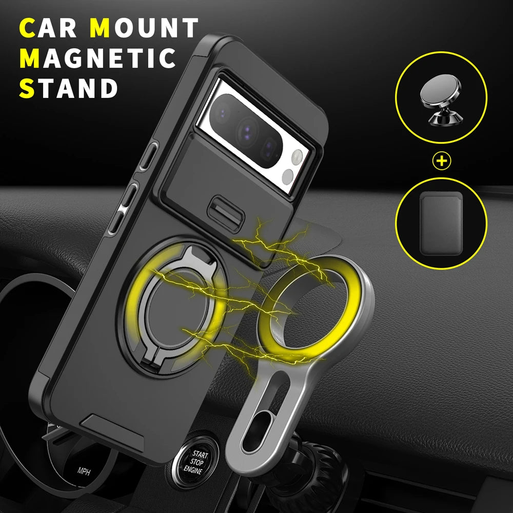 Magnetic Phone Case For Google Pixel 9A 9 Pro XL Rotating Folding Bracket Cover For Pixel 10 10Pro XL Slide Camera Protect Cover