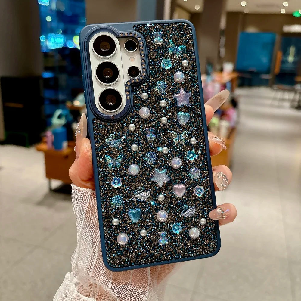 Luxury 3D Pearl Star Glitter Phone Case For Samsung Galaxy S26Ultra S25Ultra Korean Girl Shockproof Protection Back Cover