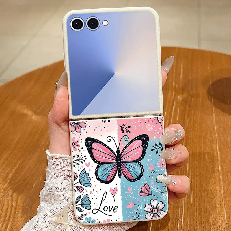 Butterfly Flower Print Magnetic Phone Case For Samsung Galaxy Z Flip 7 FE 6 5 4 3 5G Soft TPU Folding Cover For Samsung Z Flip7