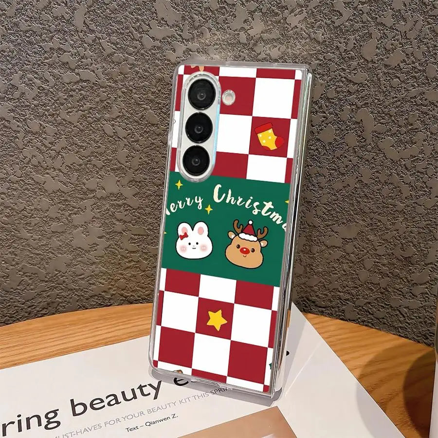 Christmas Cartoon Rabbit Transparent Soft Phone Cover Case for Samsung Galaxy ZFold5 ZFold7 ZFold4 ZFold3 ZFold6 Z Fold 7 6 5 4