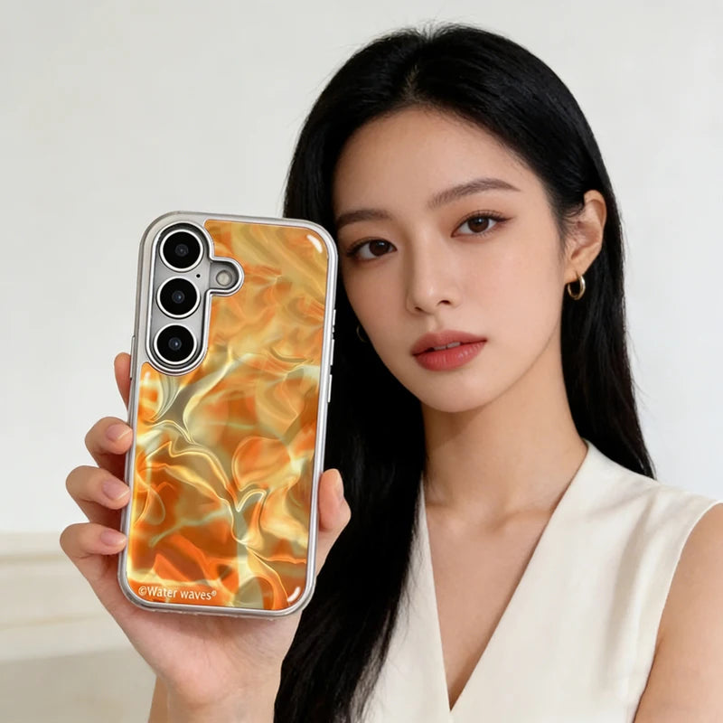 New Artistic INS Advenced Gray Orange Ripple Pattern Trendy Resin Phone Case For Samsung S 23 24 25 26 FE ULTRA EDGE PLUS Cover