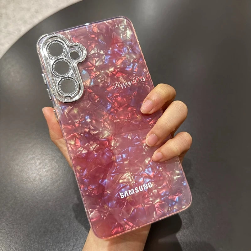Luxury Aurora Glossy Diamond Shell Pattern Case For Samsung Galaxy A56 A55 A54 A53 A54 A36 A35 A34 Lens Film Laser PC Hard Cover
