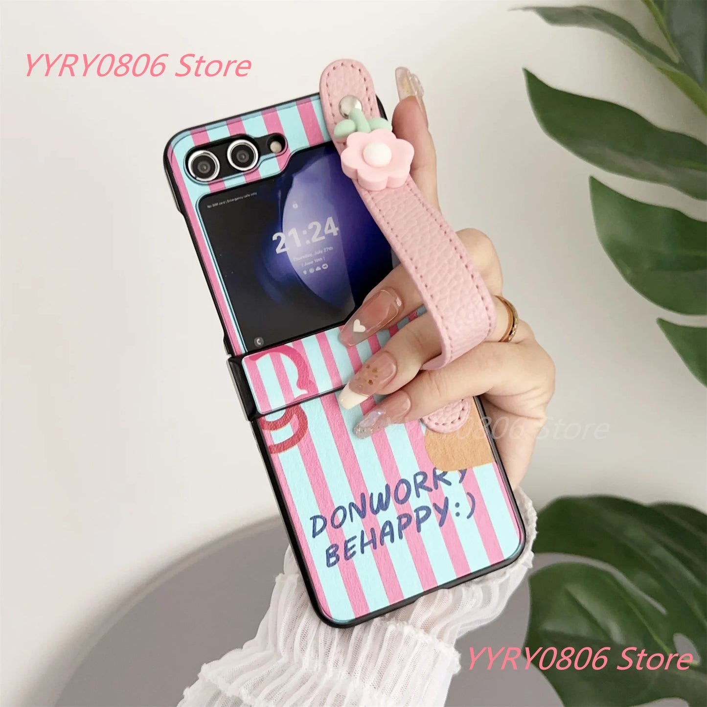 Korean Cute Floral Wrist Strap Rainbow Flower Oil Painting Case for Samsung Galaxy Z Flip7 Z Flip6 Z Flip5 Z Flip4 3 Back Cover