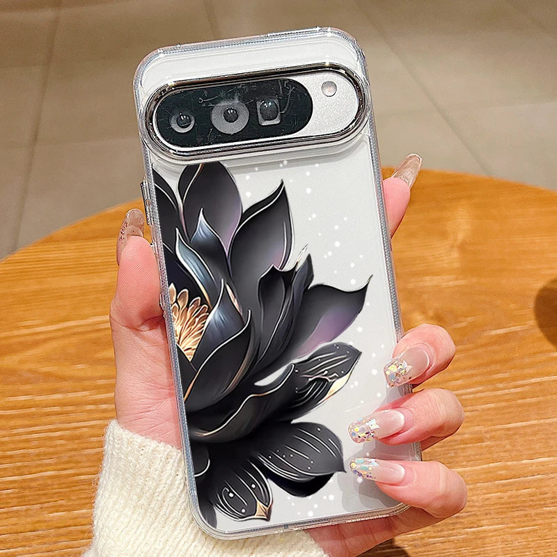 Rose Flowers Pattern Phone Case For Google Pixel 10 9 Pro XL 10 9 8 7 Pro 9A 8A 7A Shockproof Plating Soft TPU Transparent Cover