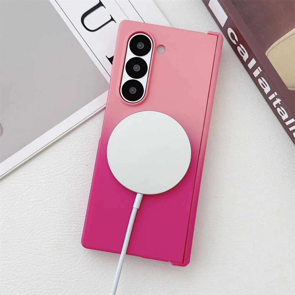 Gradient Dual Color Magnetic Liquid Silicone Phone Case for Samsung Galaxy Z Fold 7 6 5 4 Zfold3 Case For Magsafe Charging Cover