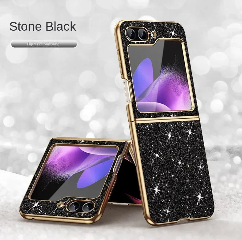 Plating Bling Glitter Phone Case For Samsung Galaxy Z Flip 7 fe 6 5 4 Flip6 Flip5 Flip7 5G Hard Plastic Protective Cover