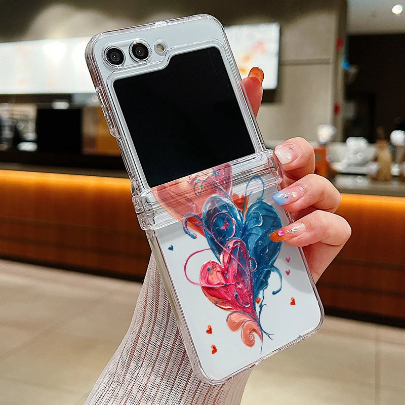 Love Heart Print Transparent Phone Case For Samsung Galaxy Z Flip7 FE Flip6 Folding Hard Cover For Samsung Z Flip 7 6 5 4 3 5G