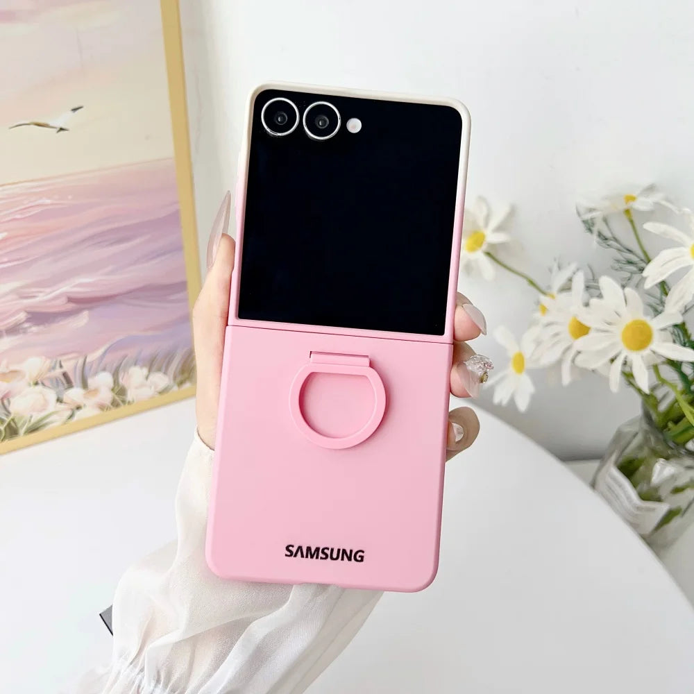 For Samsung Galaxy Z Flip 8 7 6 5 Gradient Matte PC Case Flip8 Flip7 Luxury Liquid Silicone Ring Holder Shockproof Back Case