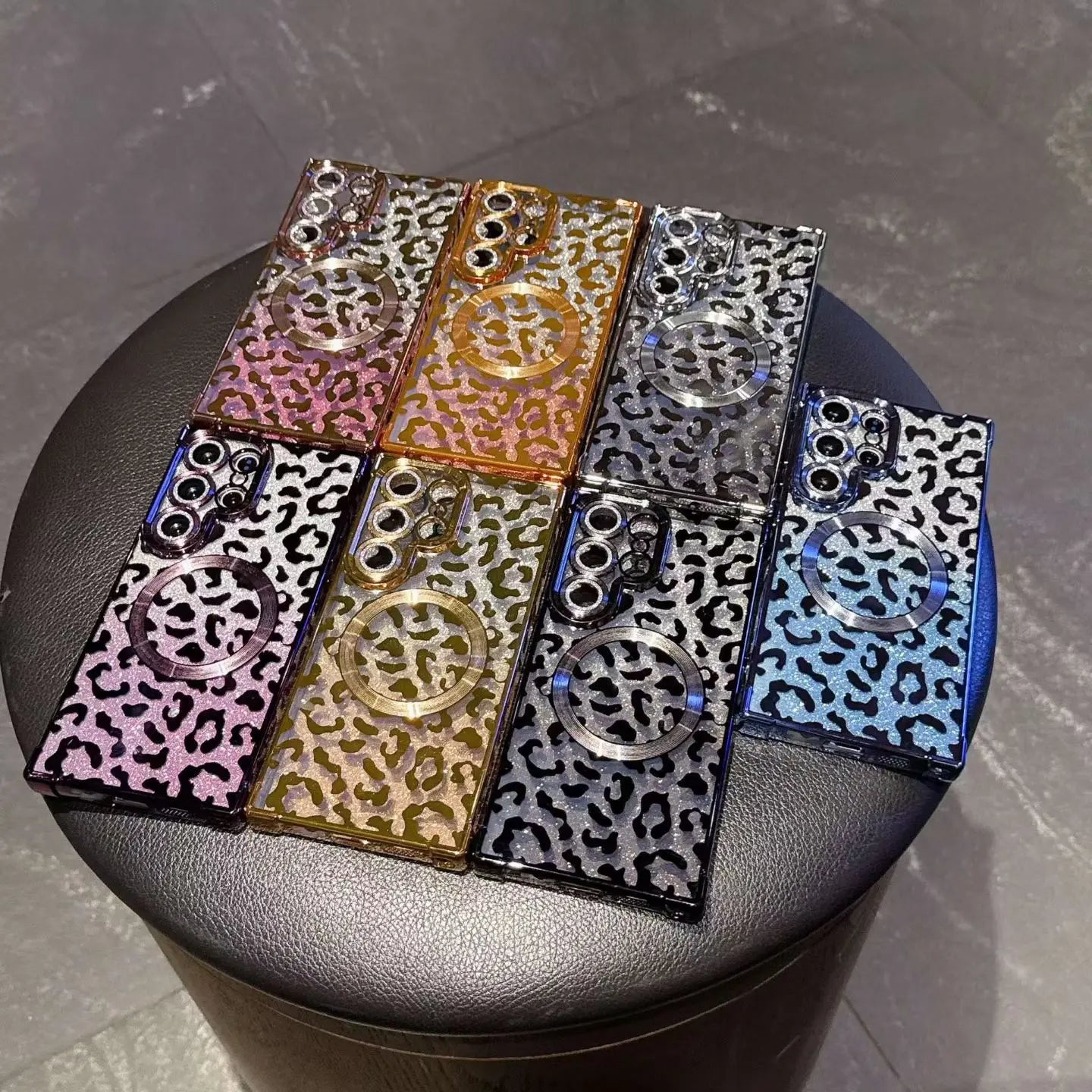 Luxury Leopard Pattern Magnetic Case For Samsung S26 Ultra S26 Plus Gradient Glitter Cover For Galaxy S25 Ultra Plating Case