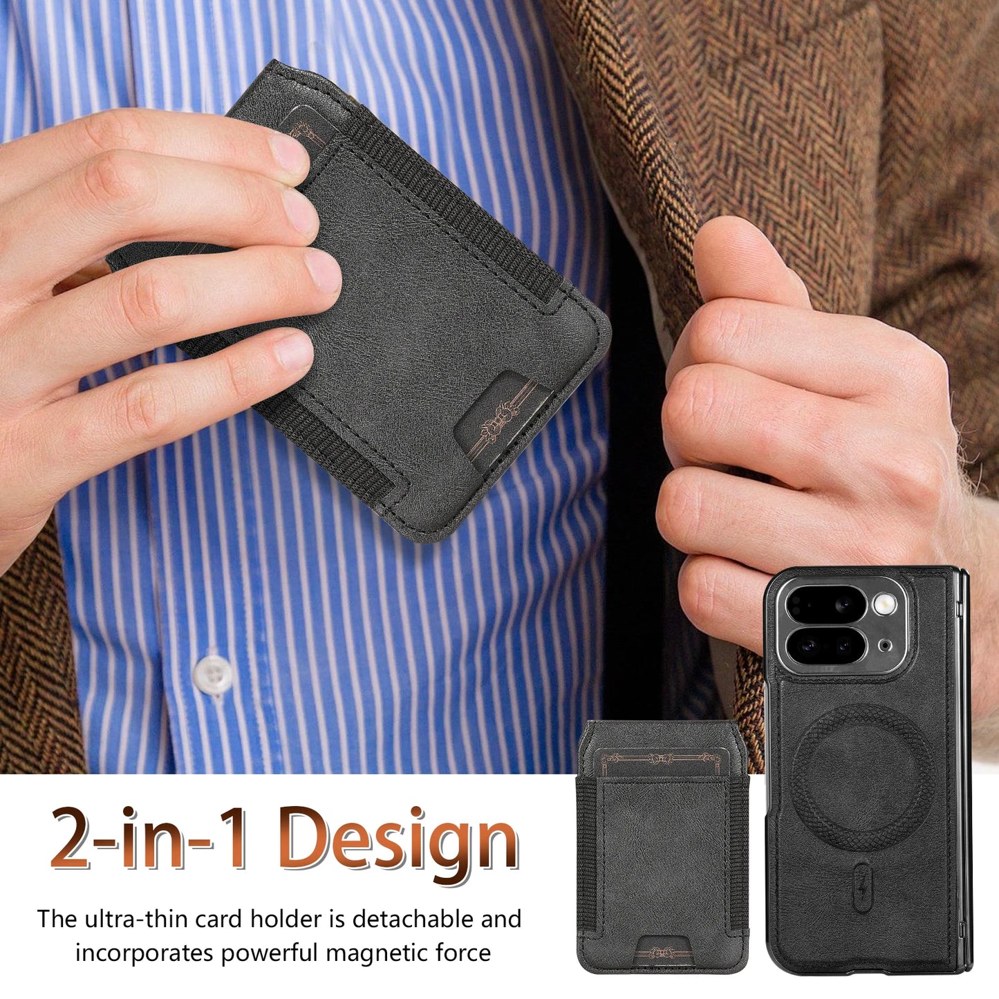 Leather stand protective strap and magnetic tempered glass screen protector phone case for Google Pixel 10 Pro Fold