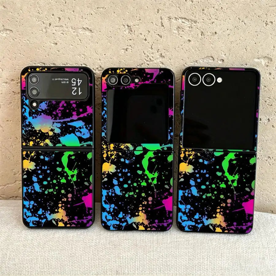 Rainbow Paint Splatters Back Phone Cover Funda Case for Samsung Galaxy Flip6 Z Flip 7 6 5 4 3 Flip7 FE Flip5 Flip4 Flip3