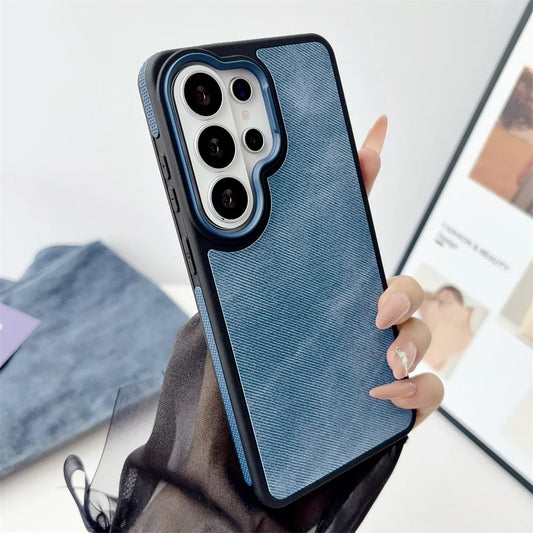 Luxury Canvas Denim Matte Phone Case for Samsung S26 Edge S25 Ultra S23 S24 Plus FE  Hybrid PC Protection Shockproof Back Cover