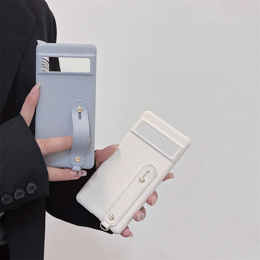 Leather Litchi Wrist Strap Holder Phone Case For Google Pixel 9 8 7 6 Pro Pixel 8A 7A 6A 9 XL Colorful Finger Ring Buckle Cover