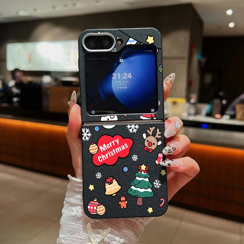 Merry Christmas Print Phone Case For Samsung Galaxy Z Flip 7 4 5 6 3 5G Folding Soft TPU Cover For Samsung Z Flip7 Flip6 Flip5