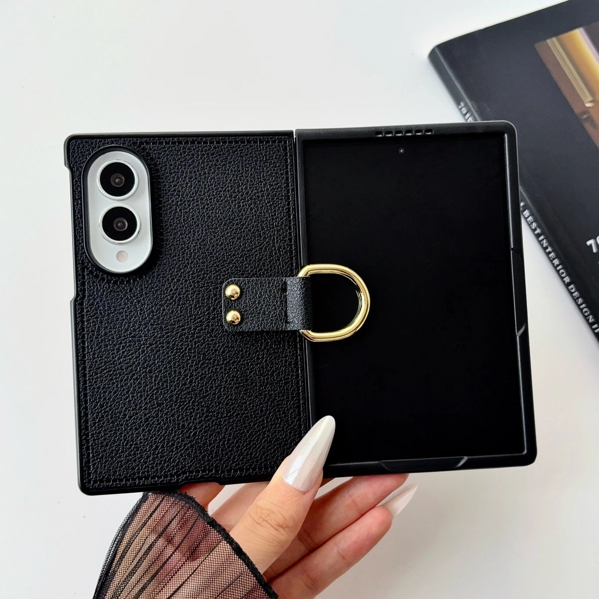 Luxury Leather Phone Case with Ring Holder for Samsung Galaxy Z Fold 8 Ultra Fold7 Fold6 Fold5 Fold4 Fold3 Anti-Fall Matte Cover
