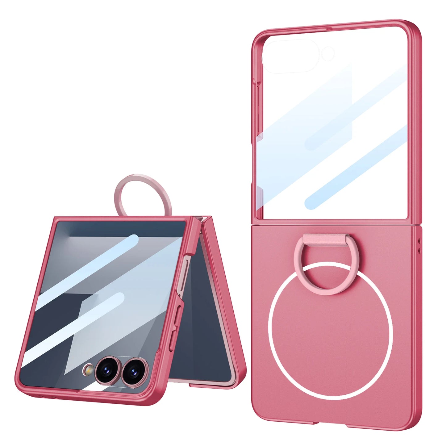Luxury Magnetic Integrated Case With Ring For Samsung Galaxy Z Flip 7 ZFlip7 2-piece Set With Film For Magsafe Back Cover Funda