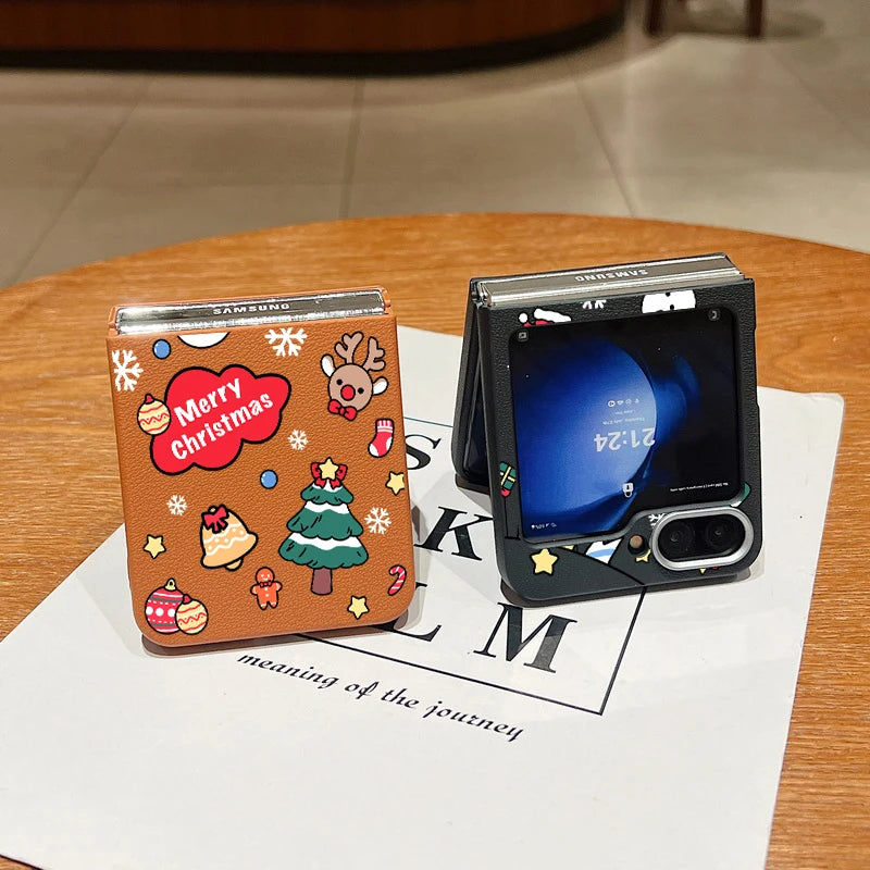 Merry Christmas Print Phone Case For Samsung Galaxy Z Flip 7 4 5 6 3 5G Folding Soft TPU Cover For Samsung Z Flip7 Flip6 Flip5