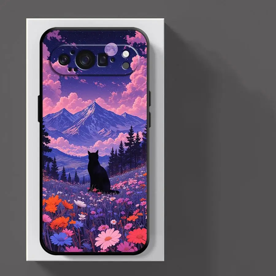 Funda Phone Cover Case for Google Pixel 10A 6 7 8 Pro 10 9 Pro XL 6a 7a 9a 8a Cartoon Night Sky Cat