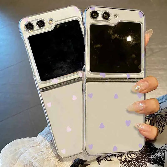 Love Heart Print Clear Folding Phone Case For Samsung Galaxy Z Flip 7 6 5 4 3 5G Transparent Cover For Samsung Z Flip7 FE Flip6