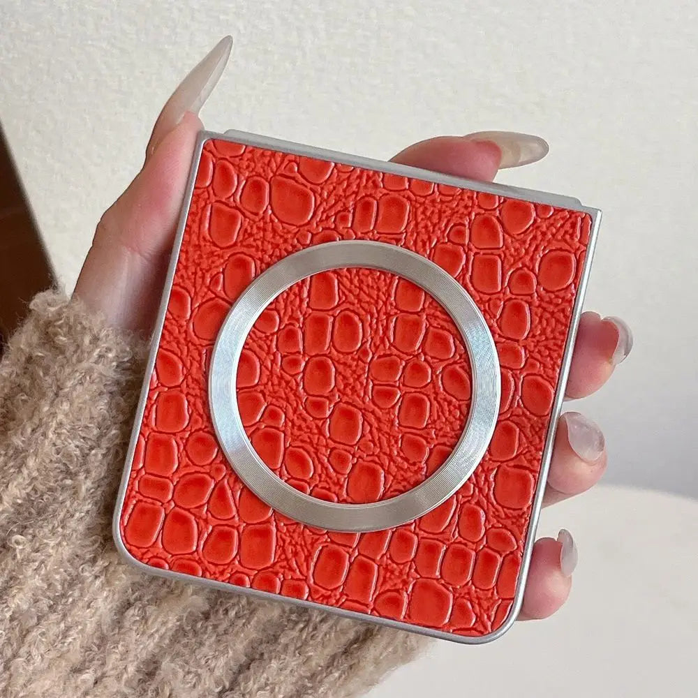 Plating Crocodile Texture For Magsafe Phone Case For Samsung Galaxy Z Flip7 Flip6 5 4 Flip7FE Wireless Charging Shockproof Cover